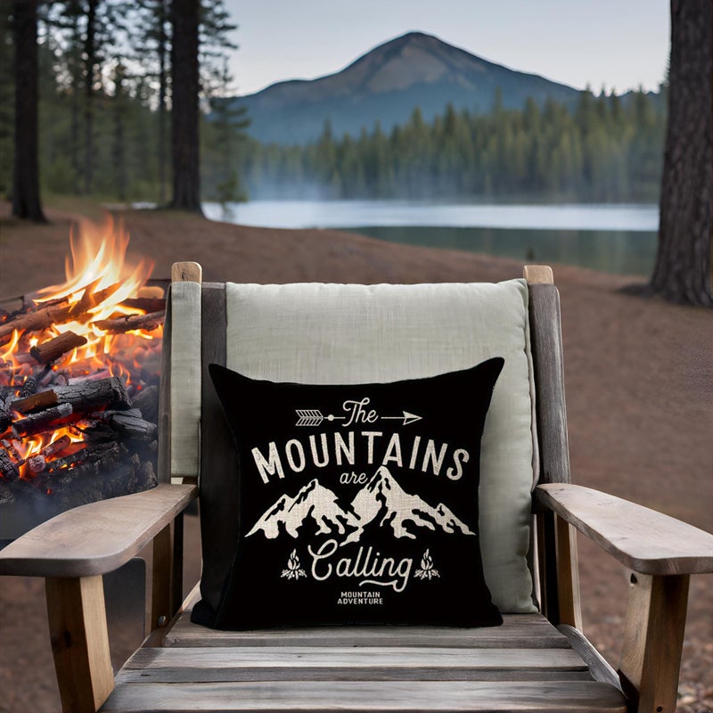 FELENIW The Mountains are Calling Adventure Arrow Campfire Outdoor Adventure Mountain Forest Trees Throw Pillow Cover Cushion Case Cotton Linen Material Decorative 18X18 inches - Image 4